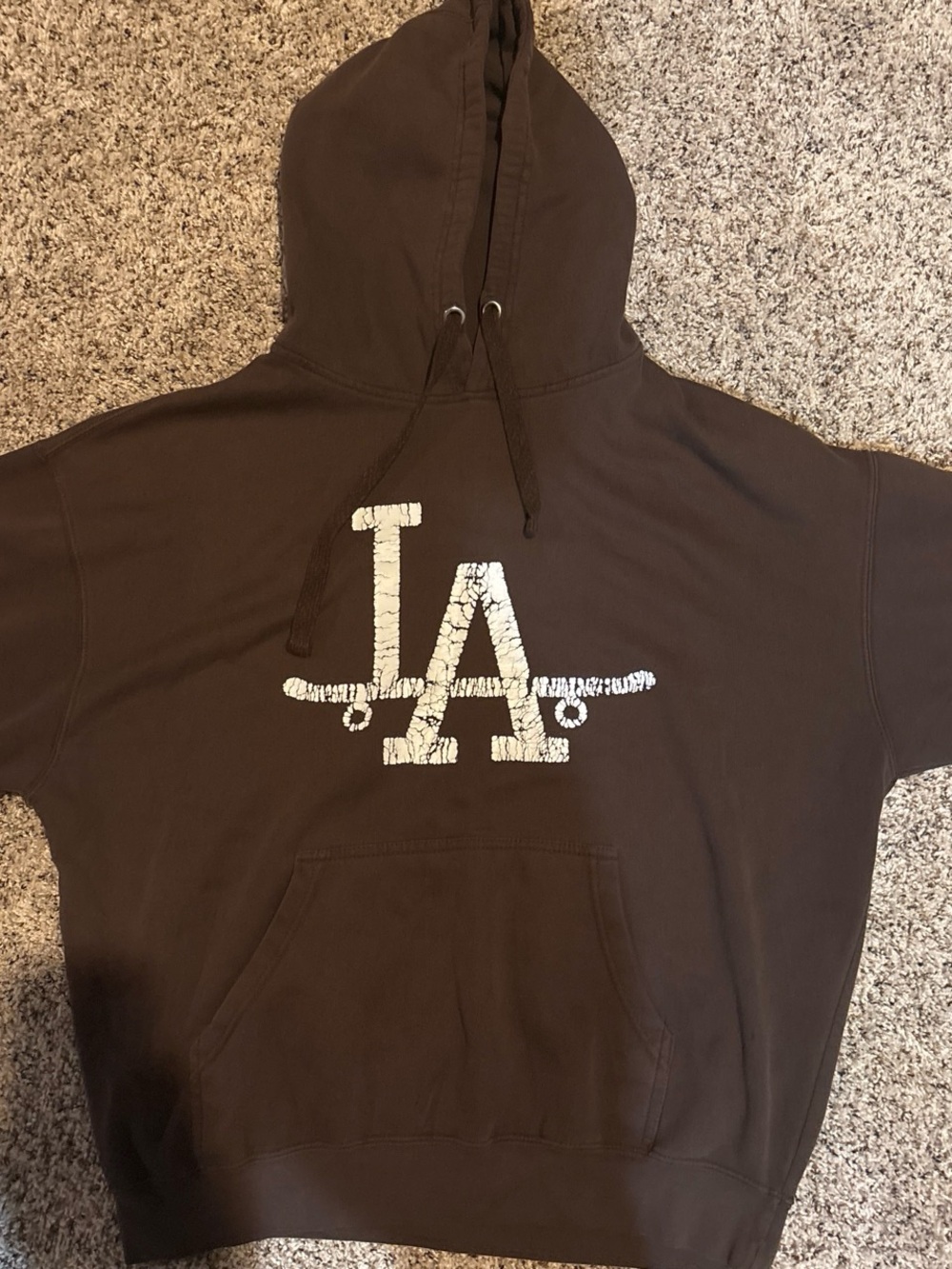 Brown LA Graphic Hooded Pullover Sweatshirt